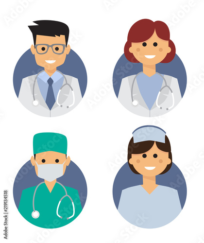 medical icons doctor, nurse and surgeon avatars vector illustration