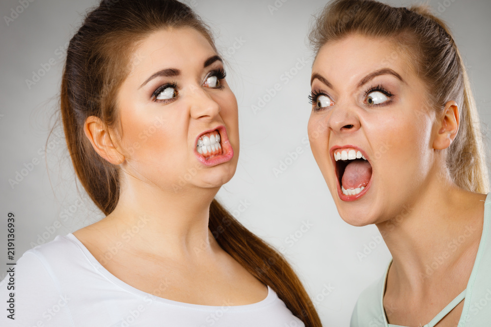 Two agressive women having argue fight