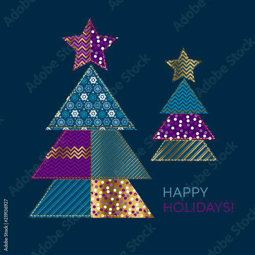 blue and gold xmas tree design element