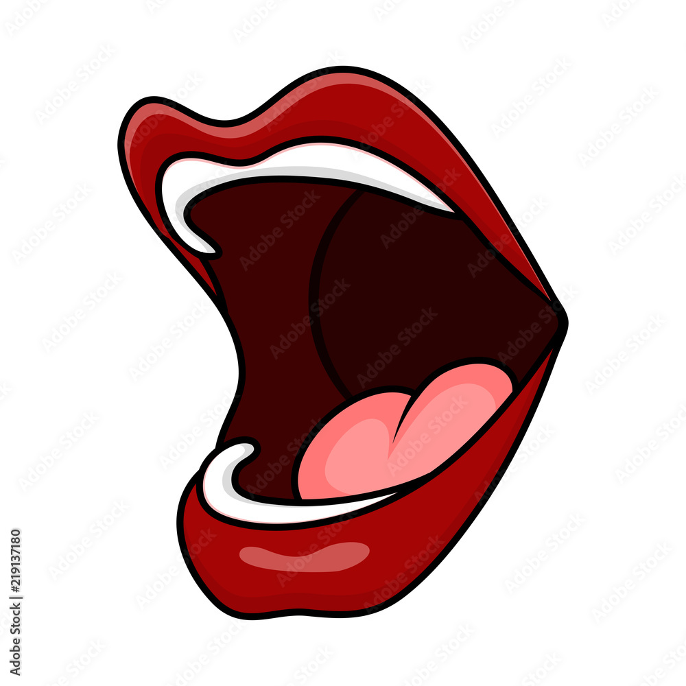 cartoon open mouth lips with tongue side isolated on white background Stock  Vector | Adobe Stock