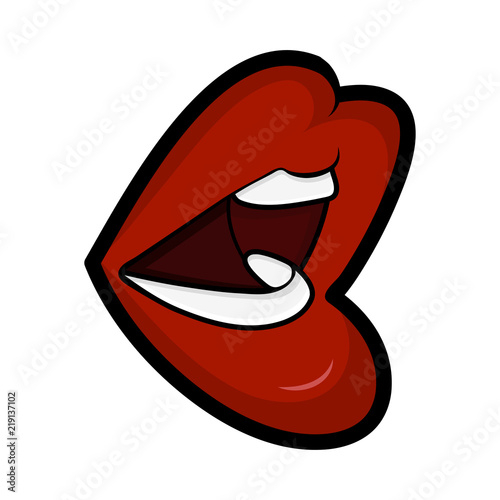 cartoon open mouth lips side isolated on white background