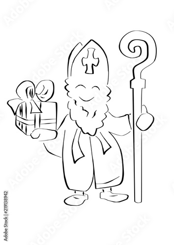 Sinterklaas vector illustratie met kado en staf