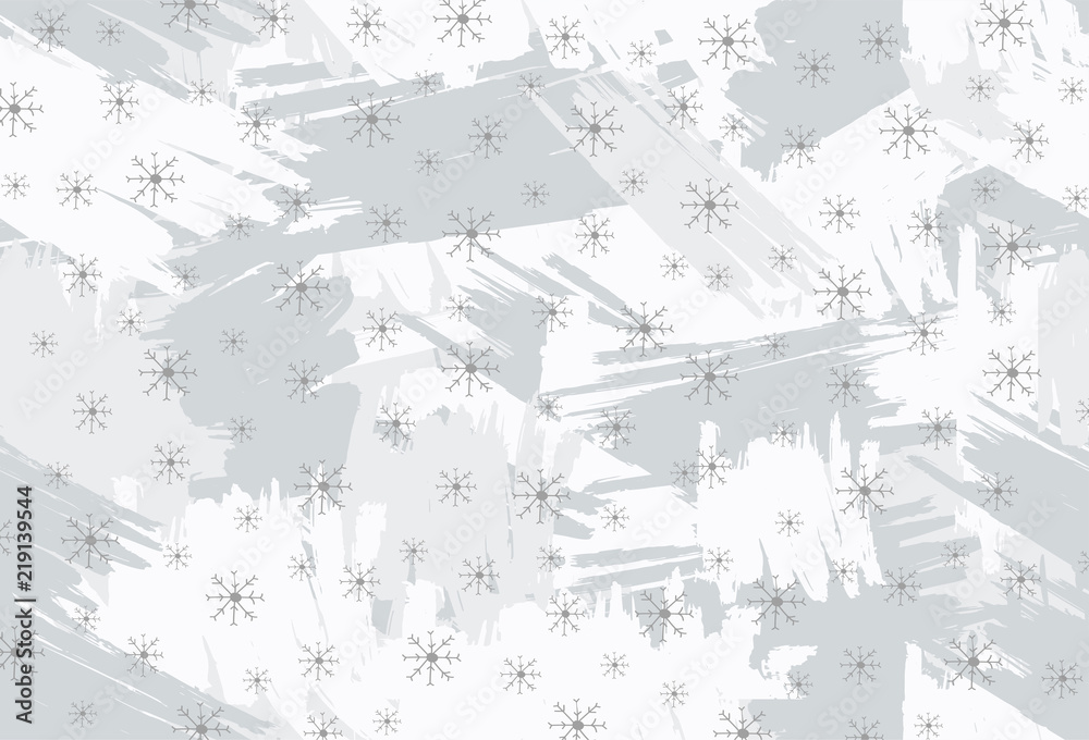 Background with gray brush strokes and snowflakes.