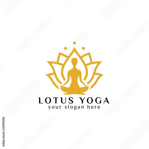 yoga logo design stock. meditation in lotus flower illustration