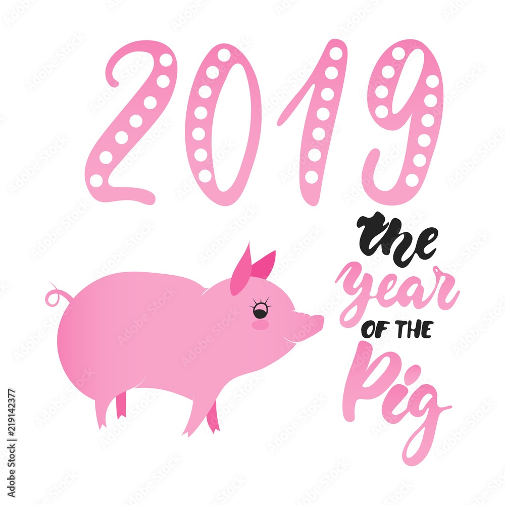 Illustration of pig as symbol of Chinese zodiac sign. 2019 Eastern pig year. Fun brush pink vector image for banners, greeting card, poster design. Illustration of pig as symbol of Chinese zodiac sign. 2019 Eastern pig year. Fun brush pink vector image for banners, greeting card, poster design.