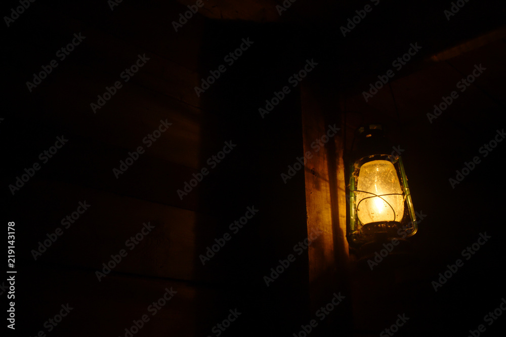 Bright Golden Lantern Light with Eerie Mysterious Glow Hanging in