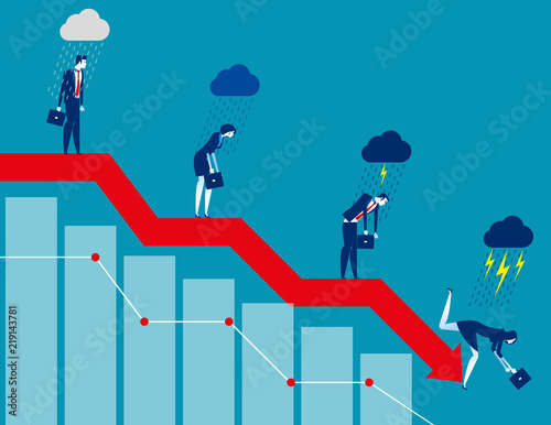 Business on falling down chart. Concept business vector illustration, Fail, Risk, Problem.