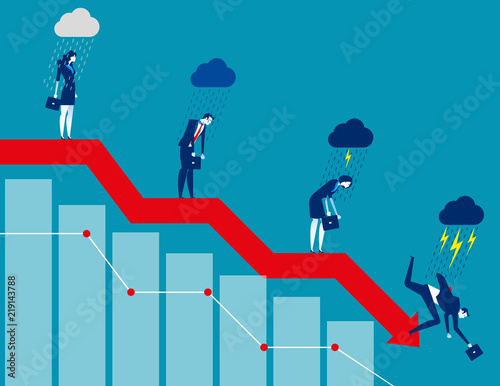 Business on falling down chart. Concept business vector illustration, Fail, Risk, Problem.
