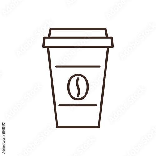 Disposable paper coffee cup linear icon isolated on white background. Take away hot drink vector illustration. Coffee shop design element. Cafe or restaurant menu symbol. Coffee house outline logo