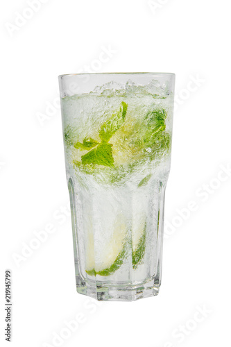 Summer drink with lime and mint isolated white