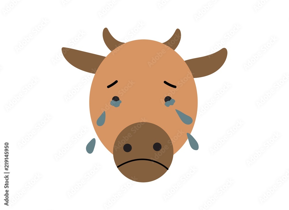 simple face of sad crying cow with tears vector Stock Vector Adobe Stock
