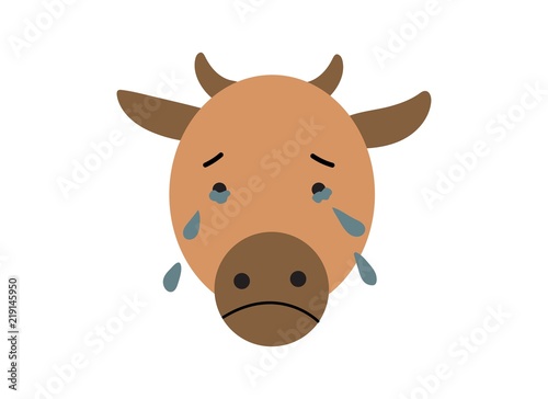 simple face of sad crying cow with tears vector 