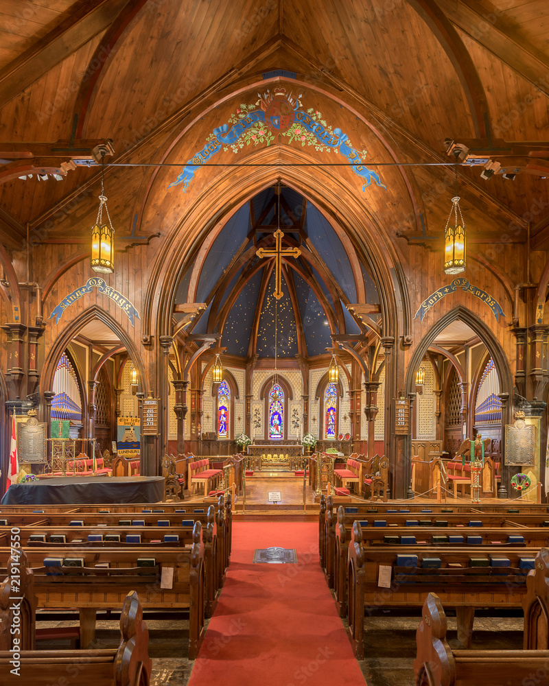 Interior of the historic St. John's Anglican Church of Lunenburg, Nova Scotia