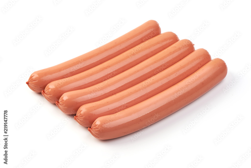 Boiled sausages isolated on white background Boiled sausages isolated on white background