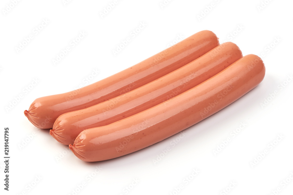 Boiled sausages isolated on white background Boiled sausages isolated on white background