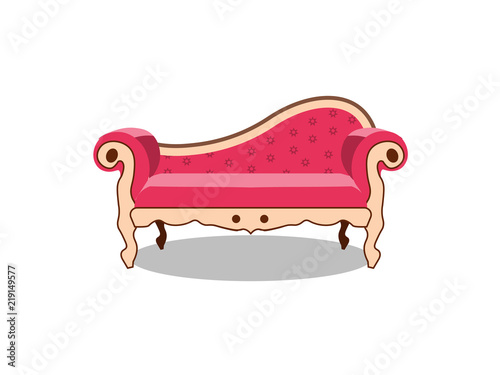 Vector realistic luxurious pink sofa with carved legs isolated on background. Gilded antique royal couch in victorian style. Object of interior, expensive and exclusive furniture for vip person