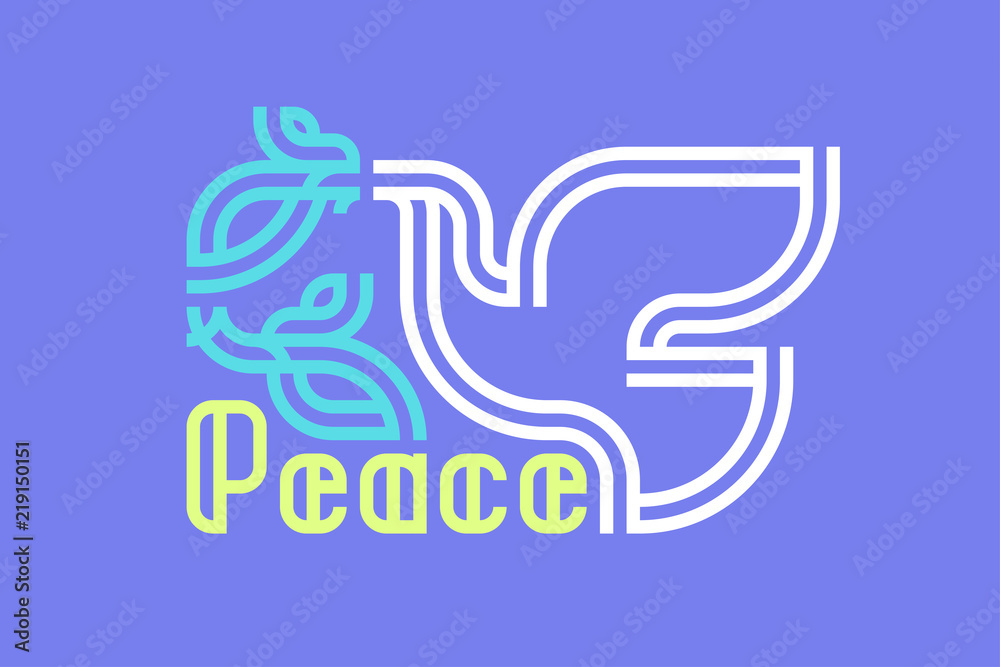 Peace day greeting card with retro lettering and dove holding olive branch Peace day greeting card with retro lettering and dove holding olive branch