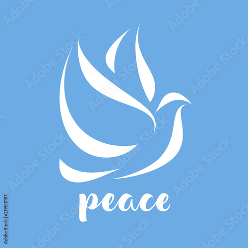 Peace day greeting card with flying white elegant dove