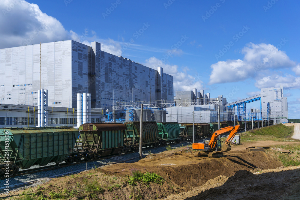construction of jelly-roads in front of complex of mine buildings of a modern mining enterprise