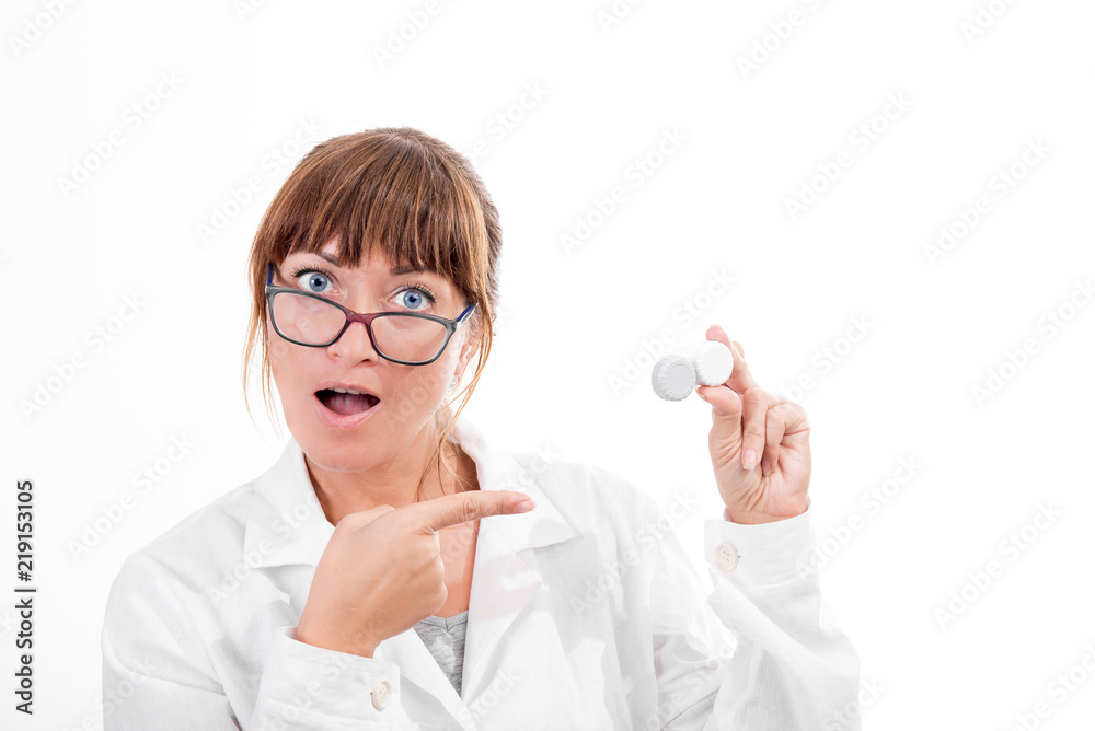 glasses or lenses. The doctor is wearing glasses. pensive doctor on a white background. The problem of choosing an ophthalmologist glasses or lenses. The doctor is wearing glasses. pensive doctor on a white background. The problem of choosing an ophthalmologist