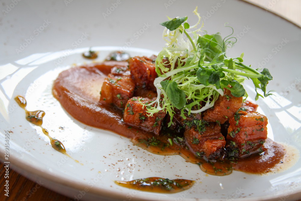 plated belly pork appetizer plated belly pork appetizer
