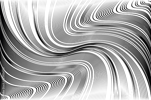 Abstract pattern. Texture with wavy, billowy lines. Optical art background. Wave design black and white.