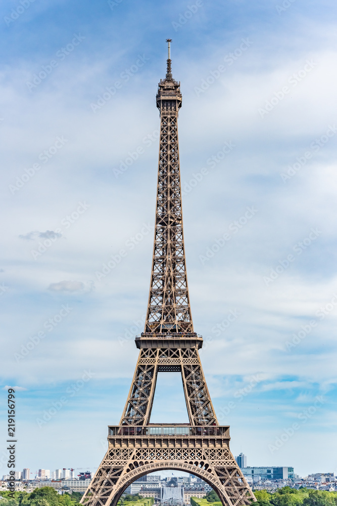 PARIS, France - JUNE 23, 2018 : the Eiffel Tower on Summer, 2018 in Paris. Eiffel tower is the most popular travel place and global cultural icon of the France and the world.