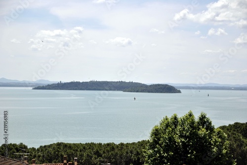 italian lake Trasimeno and village view