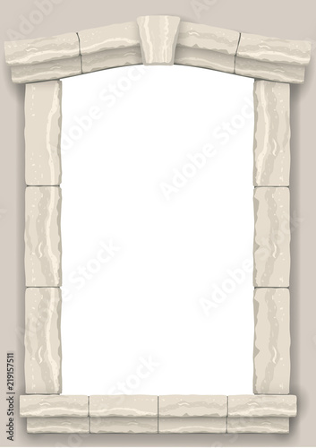Arch in the wall of beige cut stone