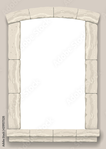 Arch in the wall of beige cut stone