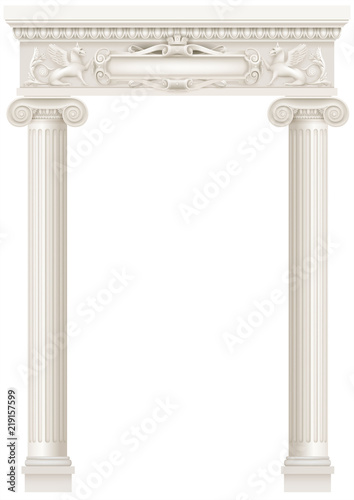 Fototapet Antique white colonnade with old Ionic columns