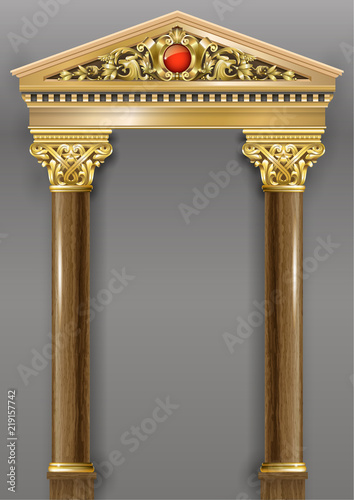 Golden luxury classic arch portal with columns