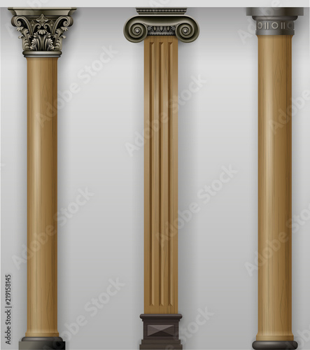Set vintage classic wood carved columns on wall