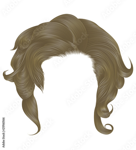 trendy  woman curly hairs blond light color . medium length . beauty style . realistic  3d .