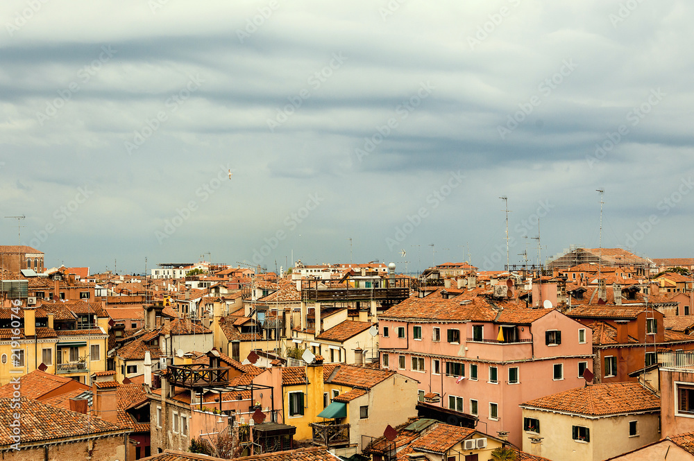 Panoramic and scenic view of the roofs of Venice