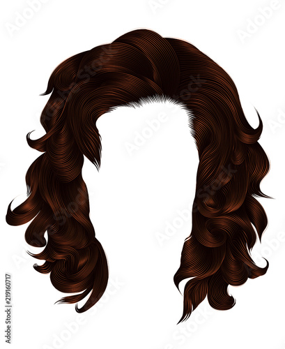 trendy  woman curly hairs brown color . medium length . beauty style . realistic  3d .