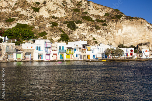 Colorful fishermen houses in Klima, Milos, Greece photo