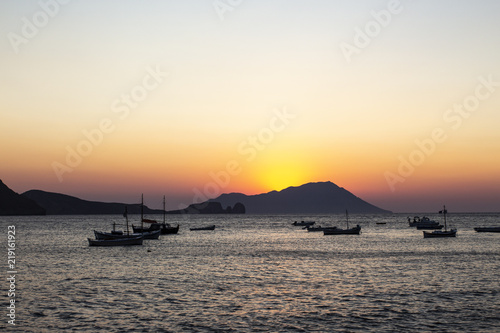 Amazing sunset on a greek island. Beautiful dusk.