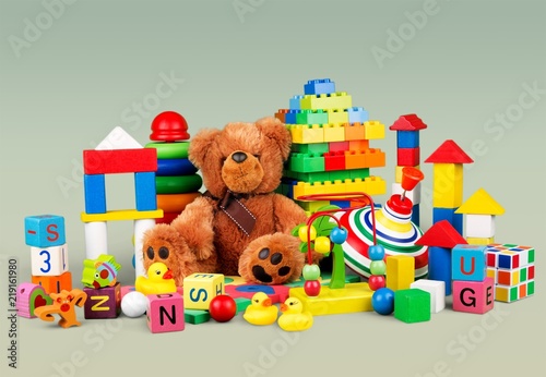 Toys collection isolated on white background