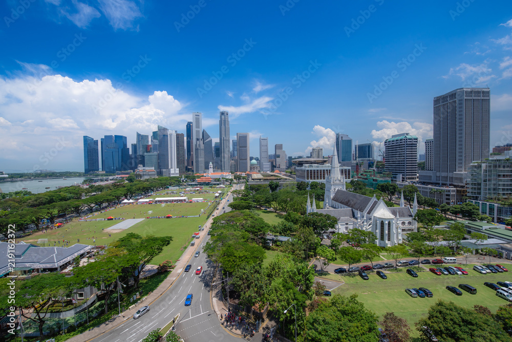 Singapore cityscape and skyscrapers at Marina Bay, Singapore.