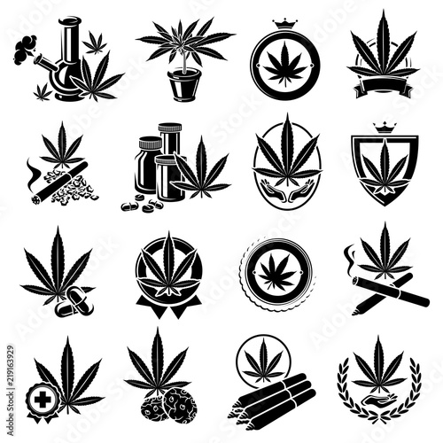 Cannabis, marijuana labels and elements set. Cannabis icon collection. Vector