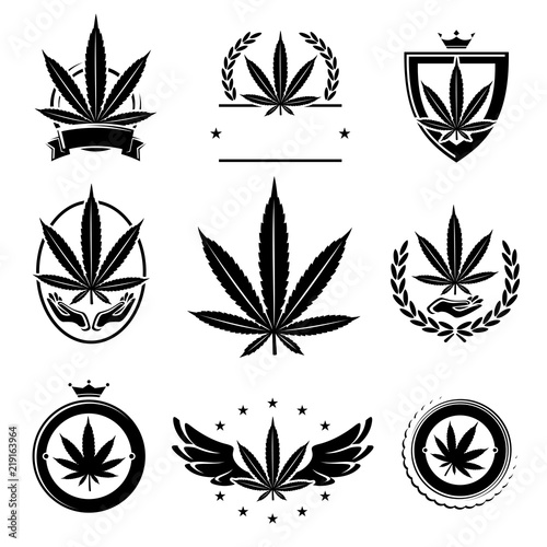 Cannabis, marijuana labels and elements set. Cannabis icon collection. Vector