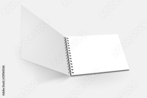 Tablou pe pânză Spiral binder, open blank notebook mock up on white background 3d illustration