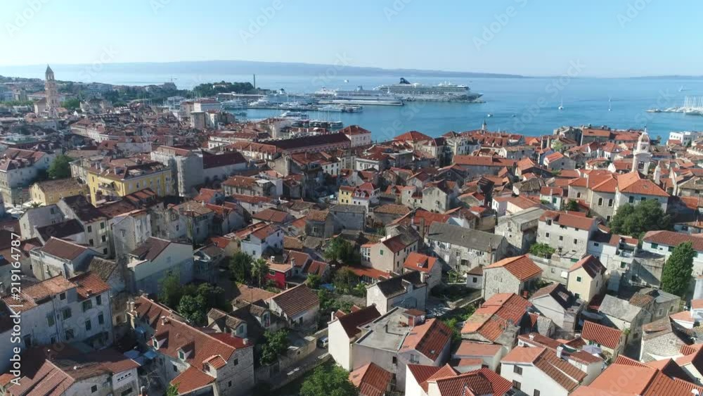 Aerial shot of mediterranean city. Aerial view of Split - July 2018: Croatia Aerial shot of mediterranean city. Aerial view of Split - July 2018: Croatia