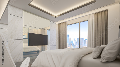 Interior design of Master bedroom in high-rise residential building , 3d rendering © Worawuth
