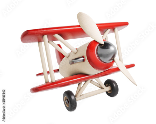 Wooden toy airplane 3D render illustration isolated on white background photo