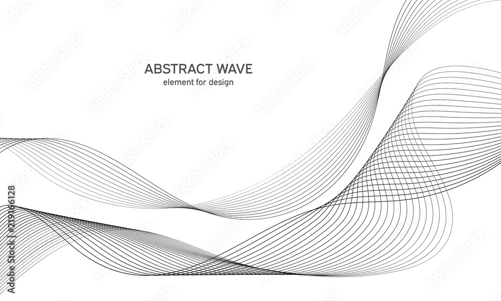 Fototapeta Abstract wave element for design. Digital frequency track equalizer. Stylized line art background. Vector illustration. Wave with lines created using blend tool. Curved wavy line, smooth stripe.