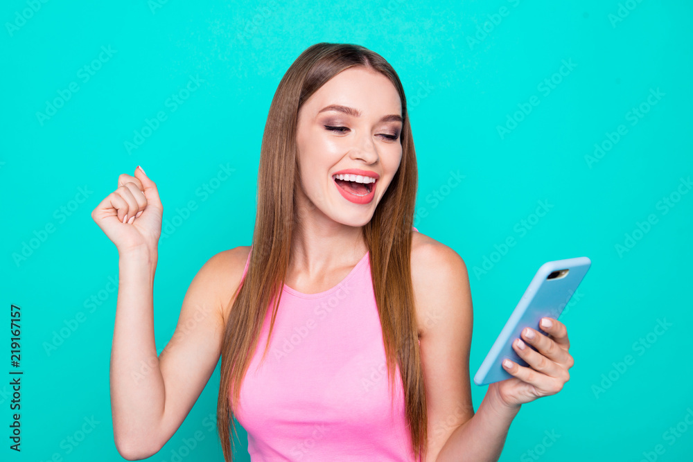 Portrait of attractive gorgeous young smiling girl wearing pink Portrait of attractive gorgeous young smiling girl wearing pink