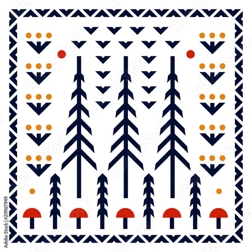 Folk art pattern in Scandinavian, Nordic style