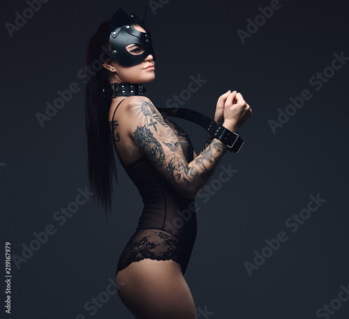 Sexy woman wearing black li...